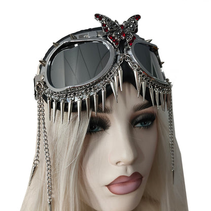 Rave Streampunk Burning Man Festival Rhinestone Butterfly Spikes Cyber Goth Masquerade Costume Goggles