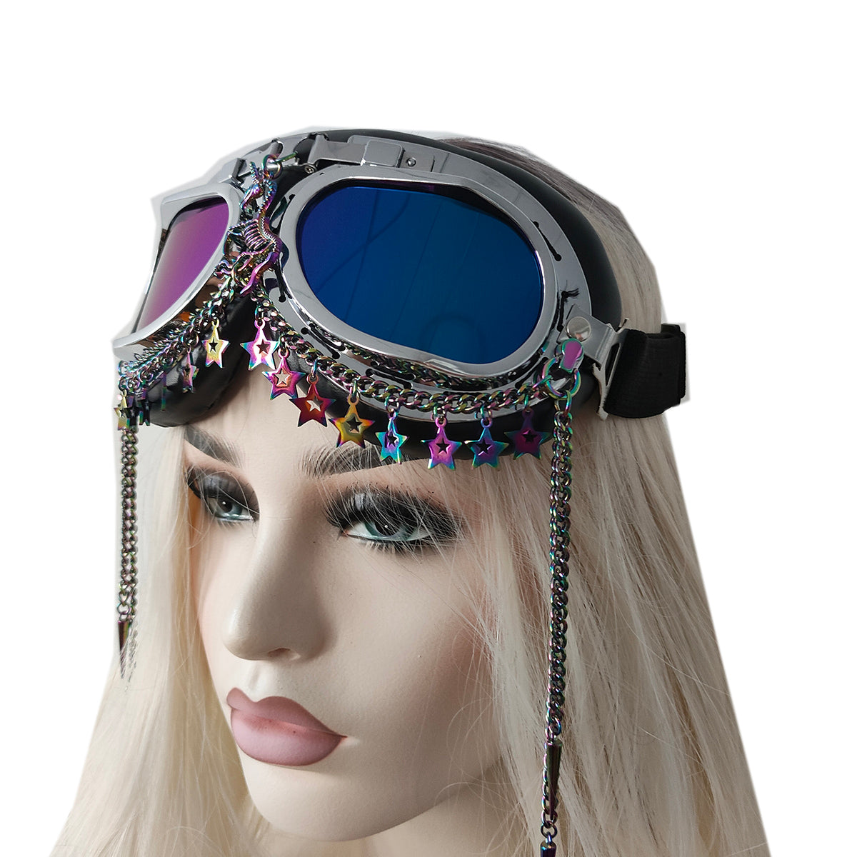 Rave Streampunk Burning Man Holographic Festival Unicorn Skeleton Spike Costume Cyber Goth Masquerade Goggles