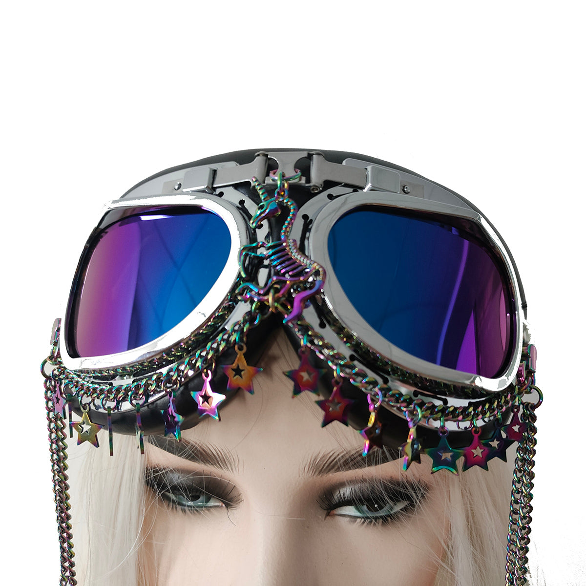 Rave Streampunk Burning Man Holographic Festival Unicorn Skeleton Spike Costume Cyber Goth Masquerade Goggles