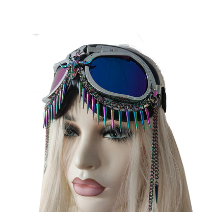 Rave Streampunk Burning Man Holographic Festival Skull Bull Head Spike Costume Cyber Goth Masquerade Goggles