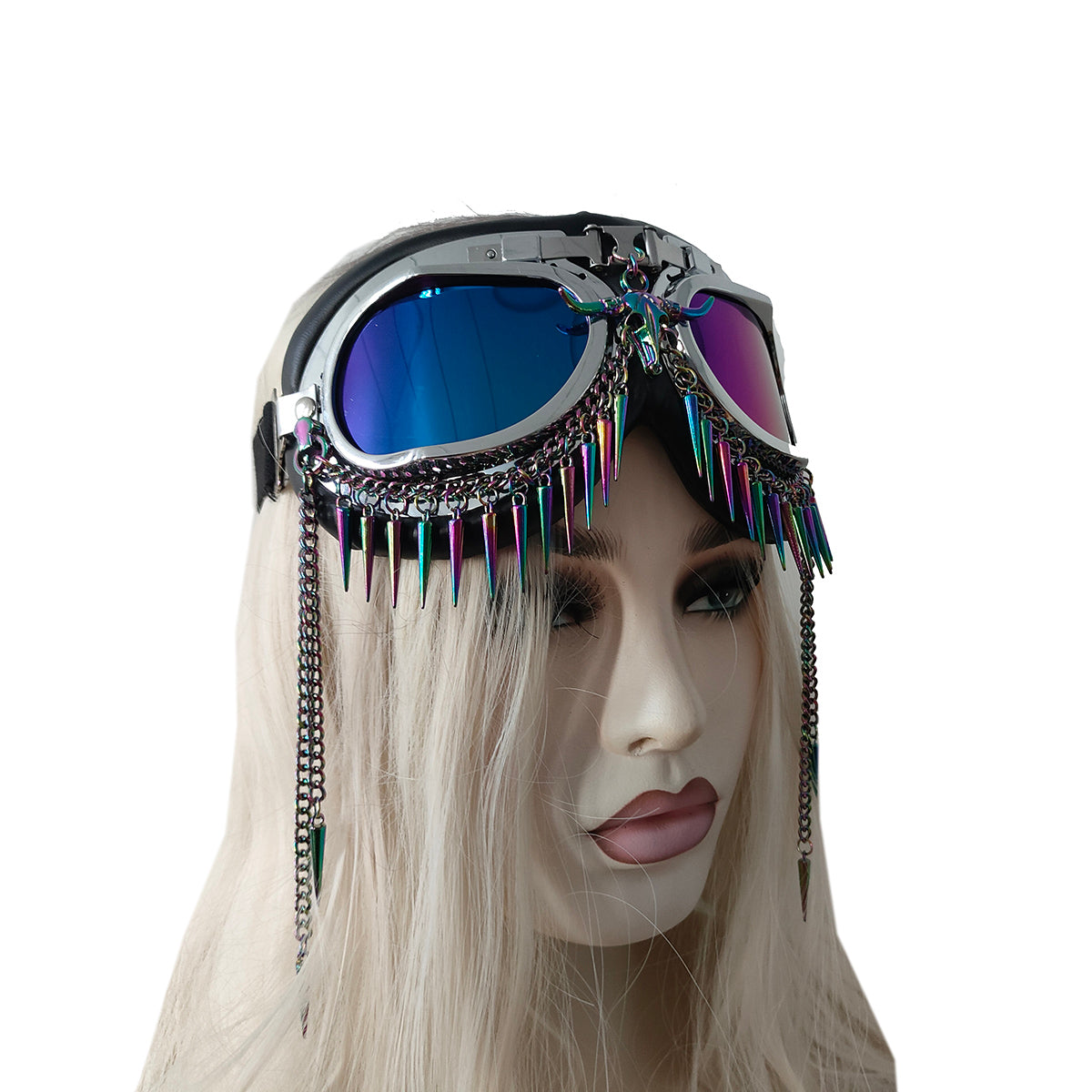 Rave Streampunk Burning Man Holographic Festival Skull Bull Head Spike Costume Cyber Goth Masquerade Goggles