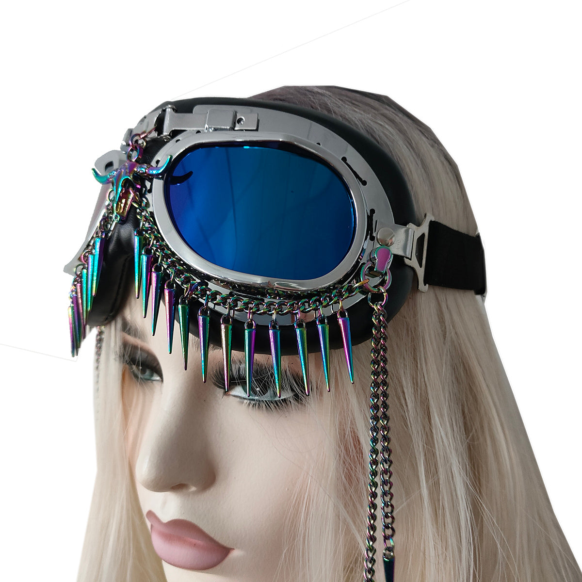 Rave Streampunk Burning Man Holographic Festival Skull Bull Head Spike Costume Cyber Goth Masquerade Goggles