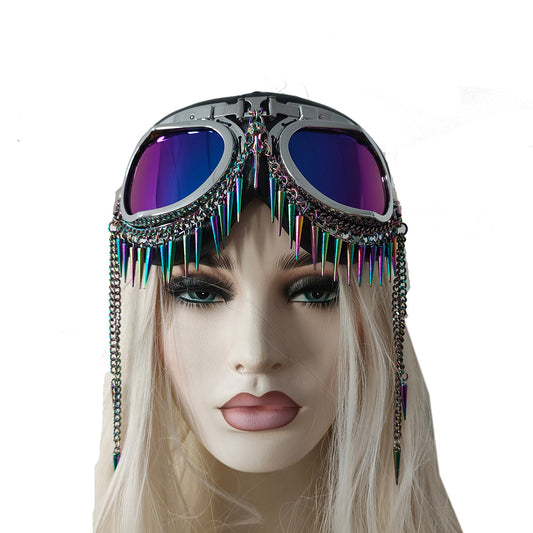 Rave Streampunk Burning Man Holographic Festival Skull Bird Head Spike Costume Cyber Goth Masquerade Goggles