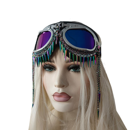 Lunettes Rave Streampunk, lunettes de festival holographique Burning Man, lunettes de costume de pointe de tête d’oiseau de crâne de chaîne, lunettes de mascarade Cyber ​​Goth 