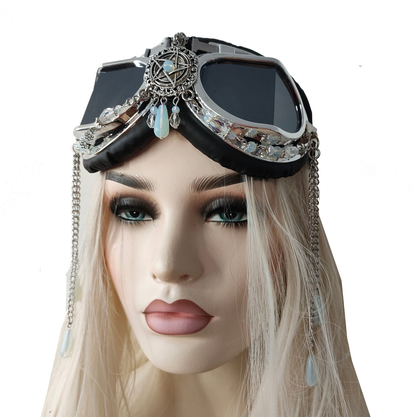 Lunettes Rave Streampunk, lunettes Burning Man, lunettes de festival, lunettes de costume étoile à cinq branches en chaîne, lunettes de mascarade Cyber ​​Goth 