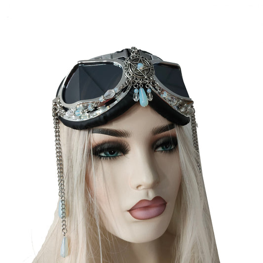 Rave Streampunk Burning Man Festival Chain five-pointed star Cyber Goth Masquerade Costume Goggles