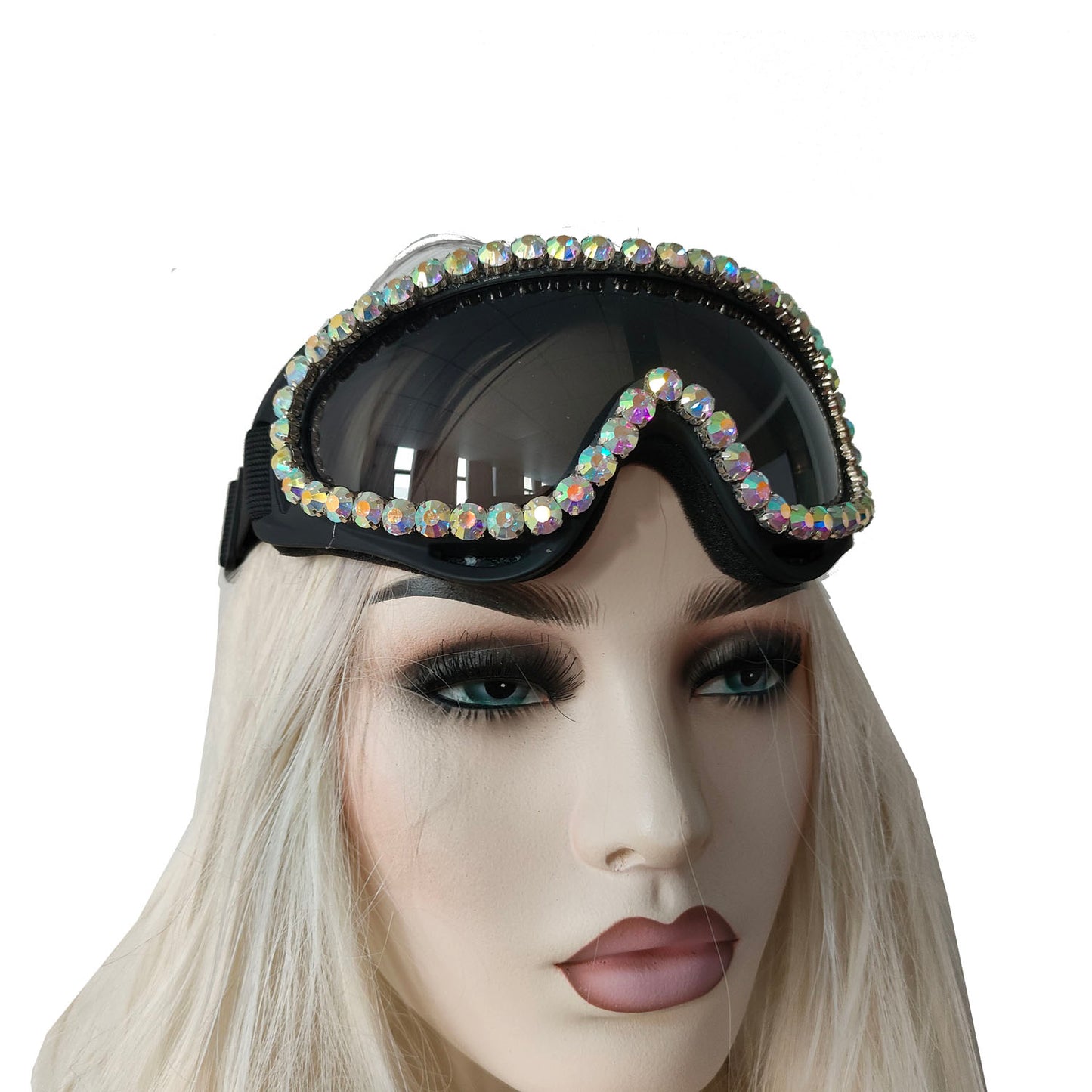 Rave Streampunk Burning Man Festival Holographic Rhinestone Cyber Goth Masquerade Costume Goggles