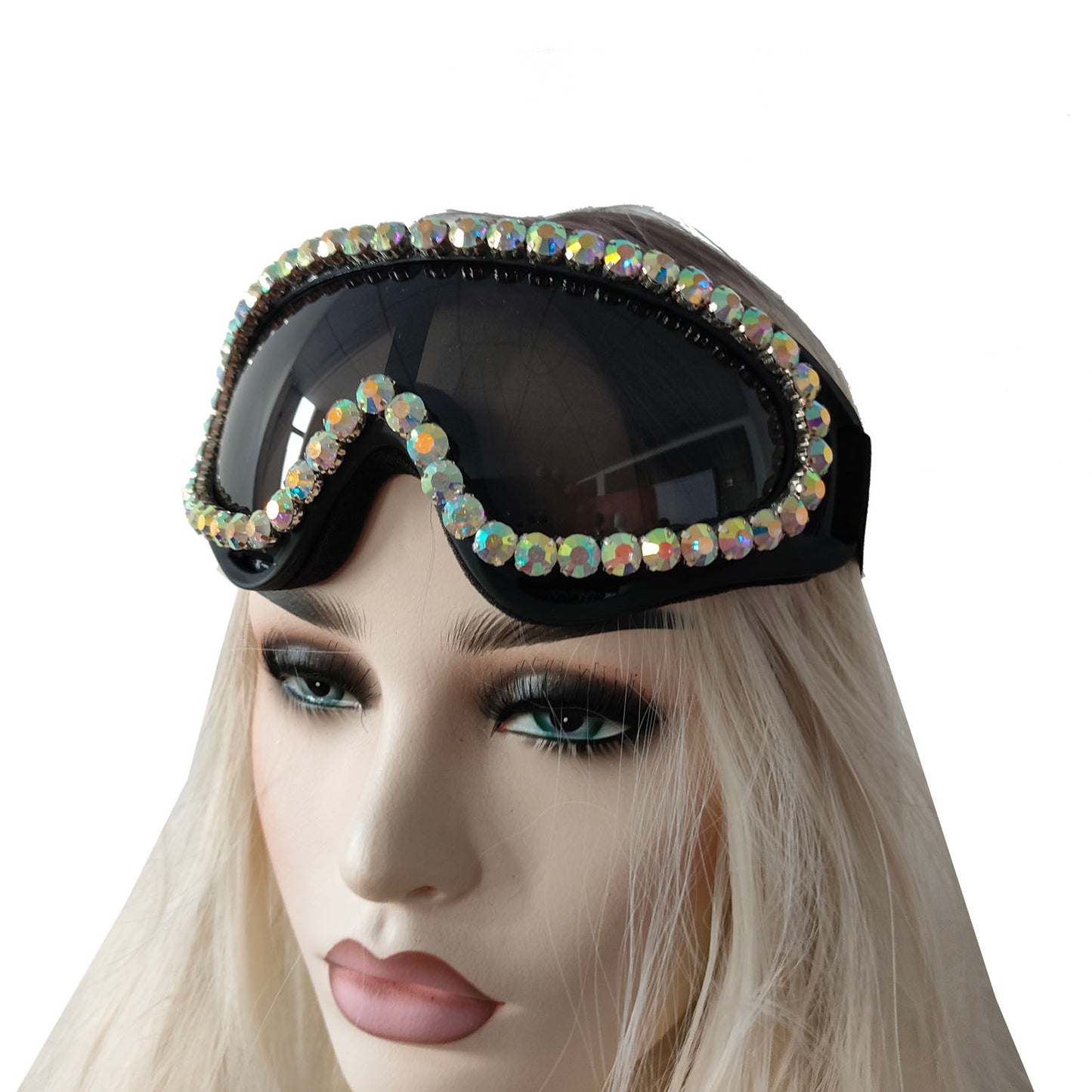 Rave Streampunk Burning Man Festival Holographic Rhinestone Cyber Goth Masquerade Costume Goggles