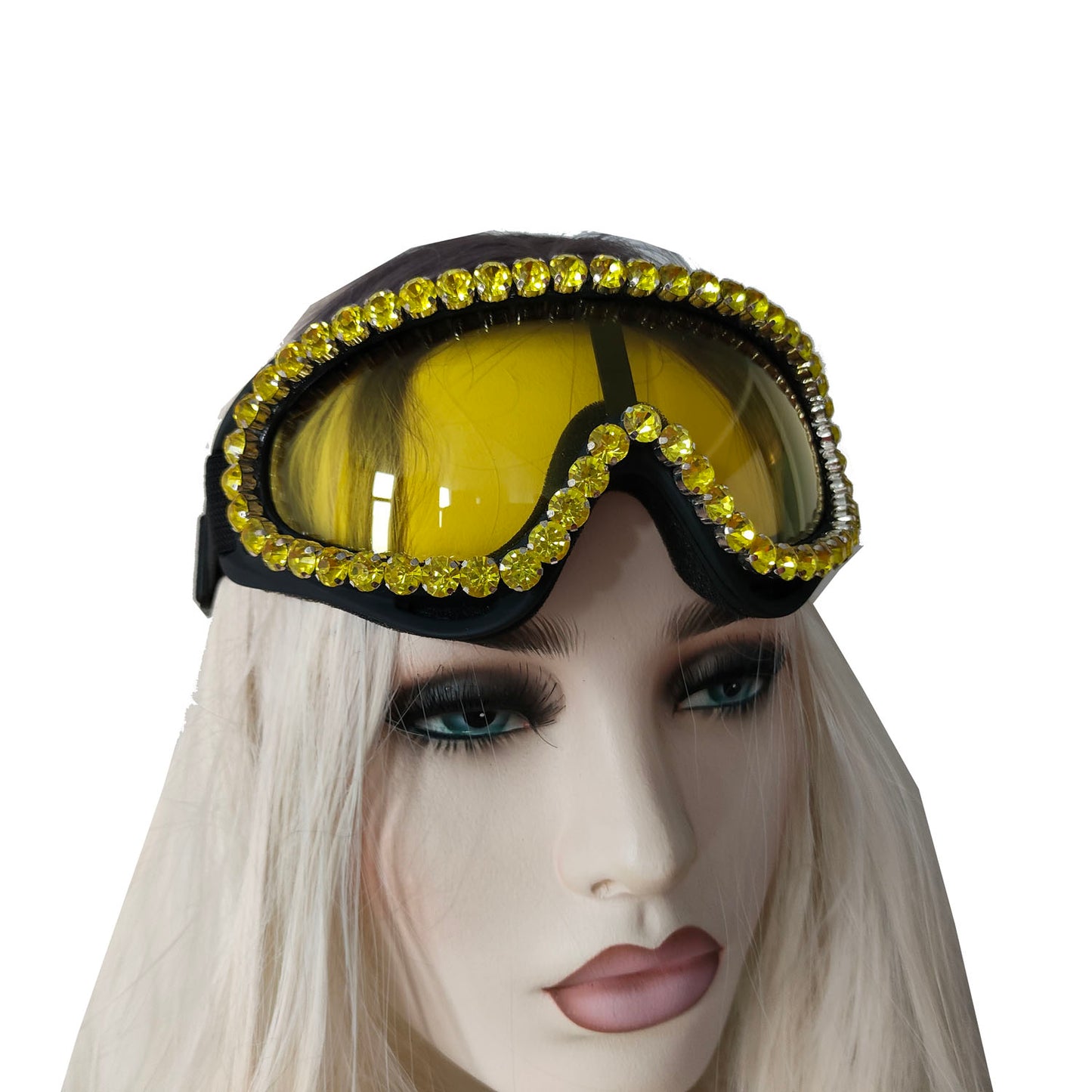 Rave Streampunk Burning Man Festival Gold Rhinestone Yellow Cyber Goth Masquerade Costume Goggles