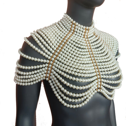 Pearl Beaded Body Chain Bra Top Bridal Body Chain , Bikini Jewelry, Bridal Cape Shoulder Necklace, Pearl Cape, Wedding Jewelry Gifts for Her