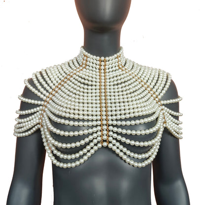 Pearl Beaded Body Chain Bra Top Bridal Body Chain , Bikini Jewelry, Bridal Cape Shoulder Necklace, Pearl Cape, Wedding Jewelry Gifts for Her