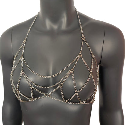 Bralette Silver Bra Chain Bodychain Chain Harness Burning Man EDM Rave wear Bikini wear Festival wear Body Jewelry