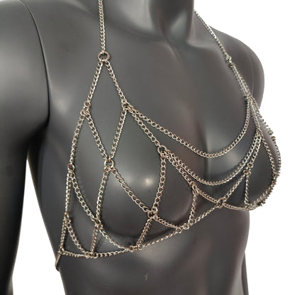 Bralette Silver Bra Chain Bodychain Chain Harness Burning Man EDM Rave wear Bikini wear Festival wear Body Jewelry