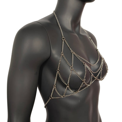 Bralette Silver Bra Chain Bodychain Chain Harness Burning Man EDM Rave wear Bikini wear Festival wear Body Jewelry