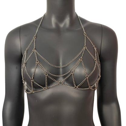 Bralette Silver Bra Chain Bodychain Chain Harness Burning Man EDM Rave wear Bikini wear Festival wear Body Jewelry