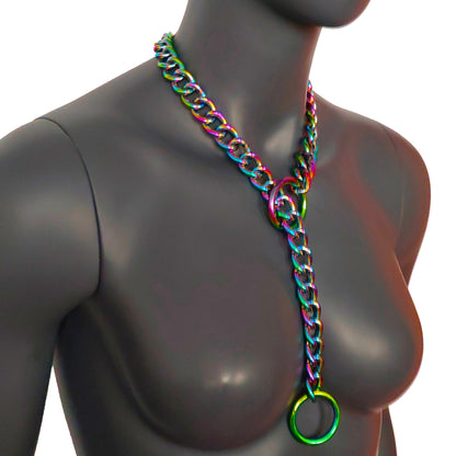 Carnal Holographic Rainbow Aluminum Chain O Ring Slip Chain Necklace - gift for women