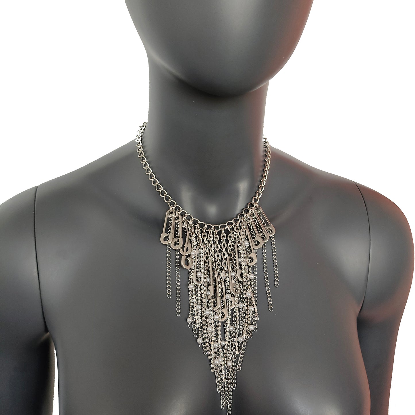 Stainless Steel Collar, Stainless Steel Rhinestone Tassels Chain Pin Punk Necklace - gift for women