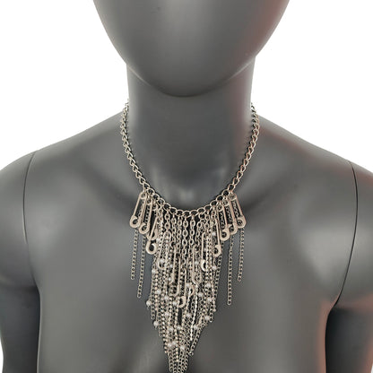 Stainless Steel Collar, Stainless Steel Rhinestone Tassels Chain Pin Punk Necklace - gift for women