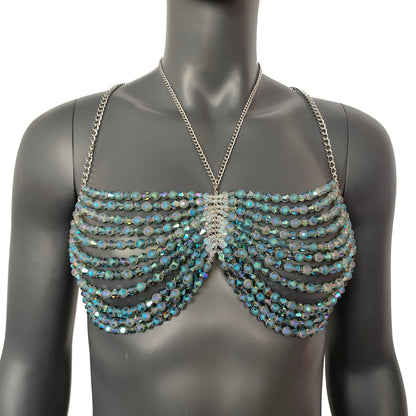 Rave Outfits,Custom Body Chain Bra,Handmade Bikini,Festival Outfits,Glass Beads Bra,Crystal Beaded Bra Top,Body Jewelry