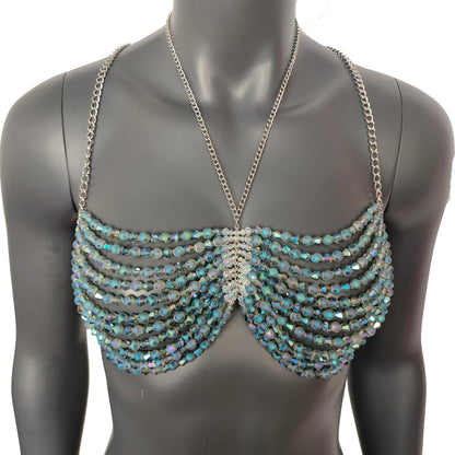 Rave Outfits,Custom Body Chain Bra,Handmade Bikini,Festival Outfits,Glass Beads Bra,Crystal Beaded Bra Top,Body Jewelry