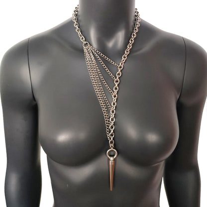 Collier de chaîne, collier pendentif à pointes en acier inoxydable argenté pour hommes et femmes, collier unisexe, collier O Ring - fait à la main