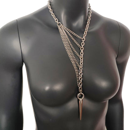 Collier de chaîne, collier pendentif à pointes en acier inoxydable argenté pour hommes et femmes, collier unisexe, collier O Ring - fait à la main