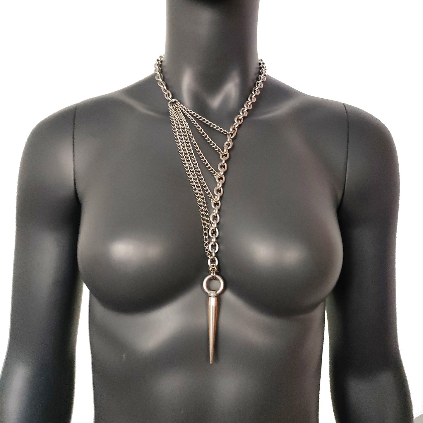 Collier de chaîne, collier pendentif à pointes en acier inoxydable argenté pour hommes et femmes, collier unisexe, collier O Ring - fait à la main