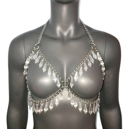 Festival Bra Crystal Silver Chain Bra Bodychain Chain Harness EDC Steampunk Burning Man Goth EDM Rave wear Bikini wear Festival wear