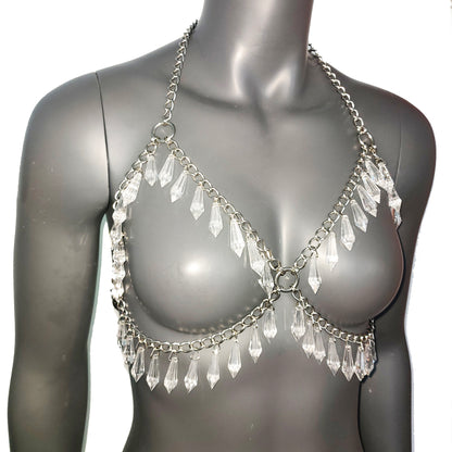 Festival Bra Crystal Silver Chain Bra Bodychain Chain Harness EDC Steampunk Burning Man Goth EDM Rave wear Bikini wear Festival wear