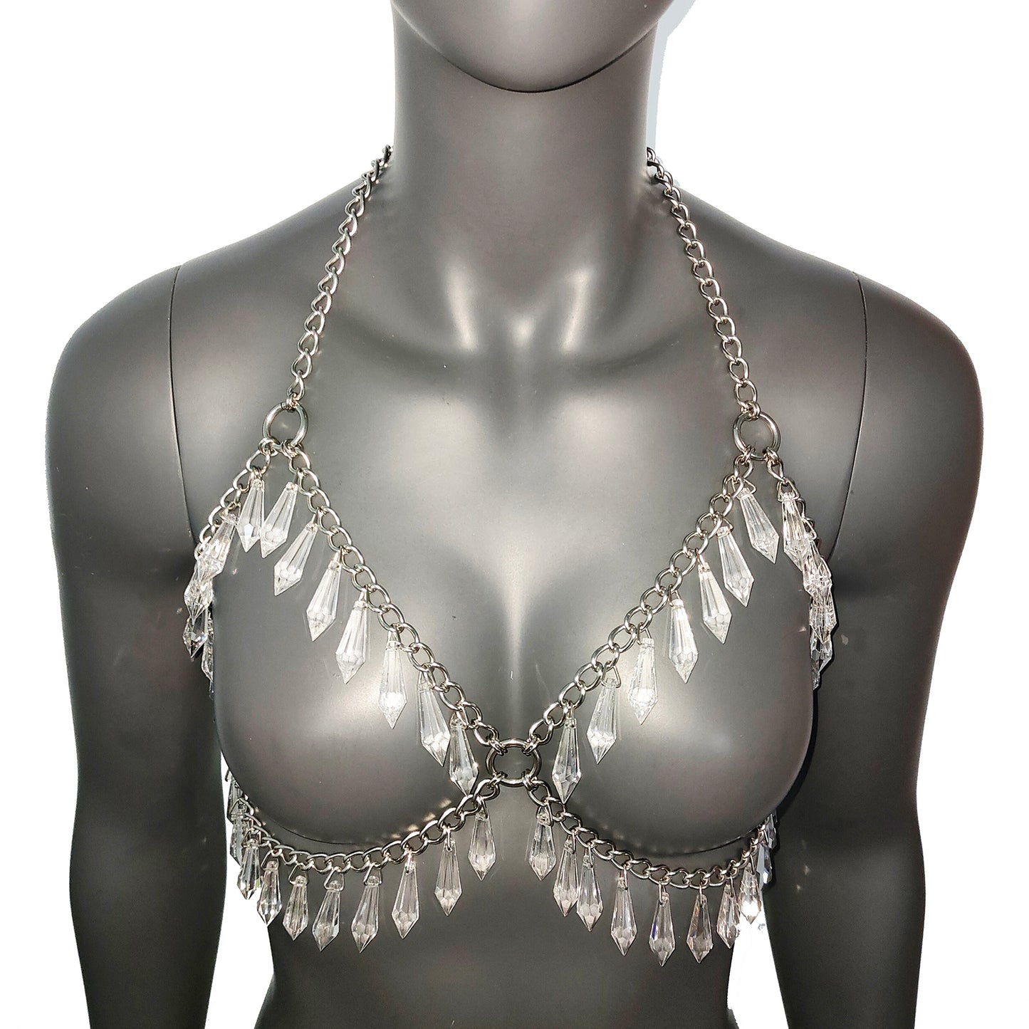 Festival Bra Crystal Silver Chain Bra Bodychain Chain Harness EDC Steampunk Burning Man Goth EDM Rave wear Bikini wear Festival wear