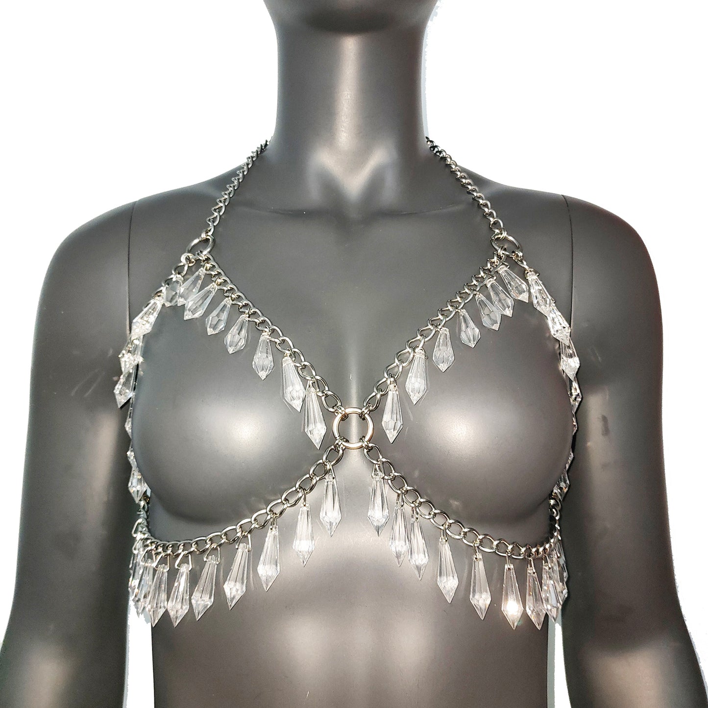 Festival Bra Crystal Silver Chain Bra Bodychain Chain Harness EDC Steampunk Burning Man Goth EDM Rave wear Bikini wear Festival wear