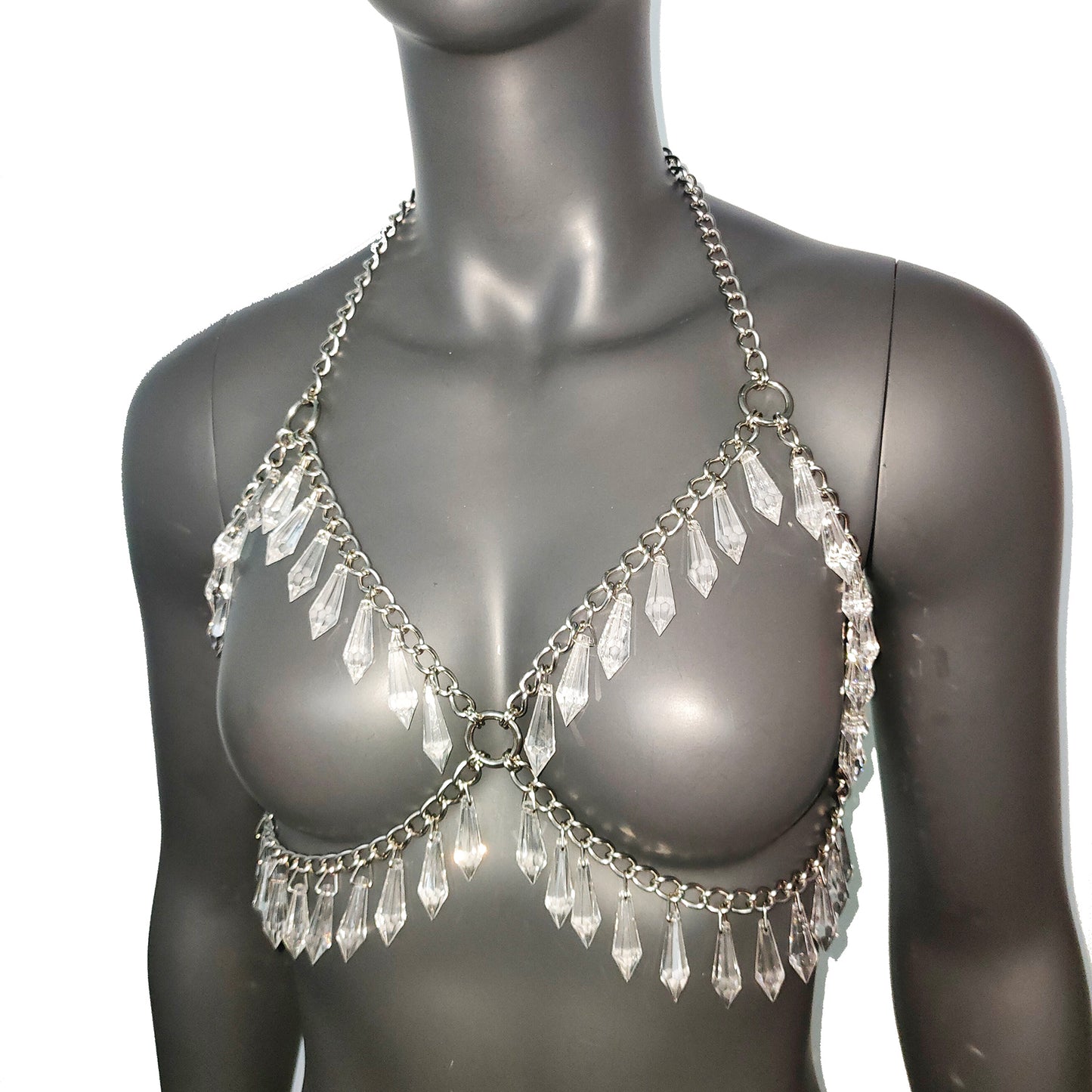 Festival Bra Crystal Silver Chain Bra Bodychain Chain Harness EDC Steampunk Burning Man Goth EDM Rave wear Bikini wear Festival wear