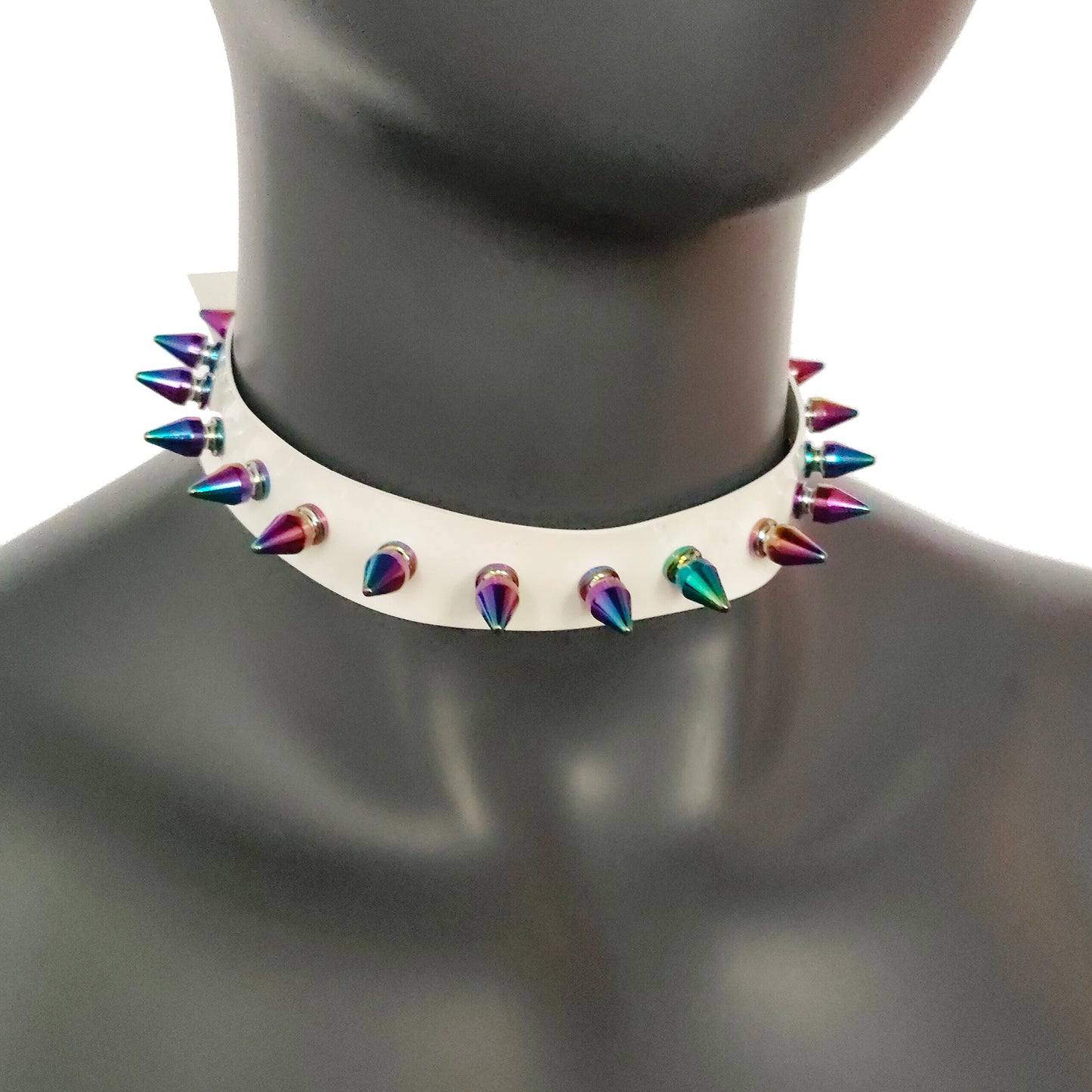 White Gothic Rivets Astral Rainbow Spiked Punk Choker for Women