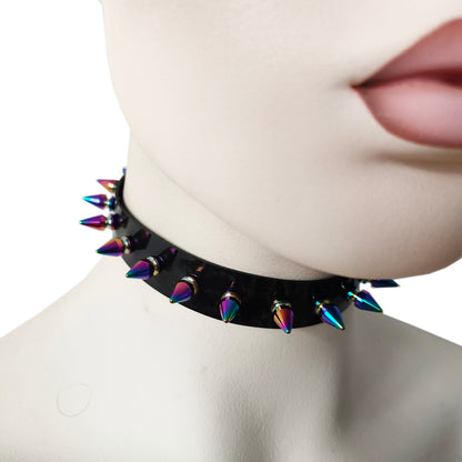 Black Gothic Rivets Astral Rainbow Spiked Punk Choker for Women