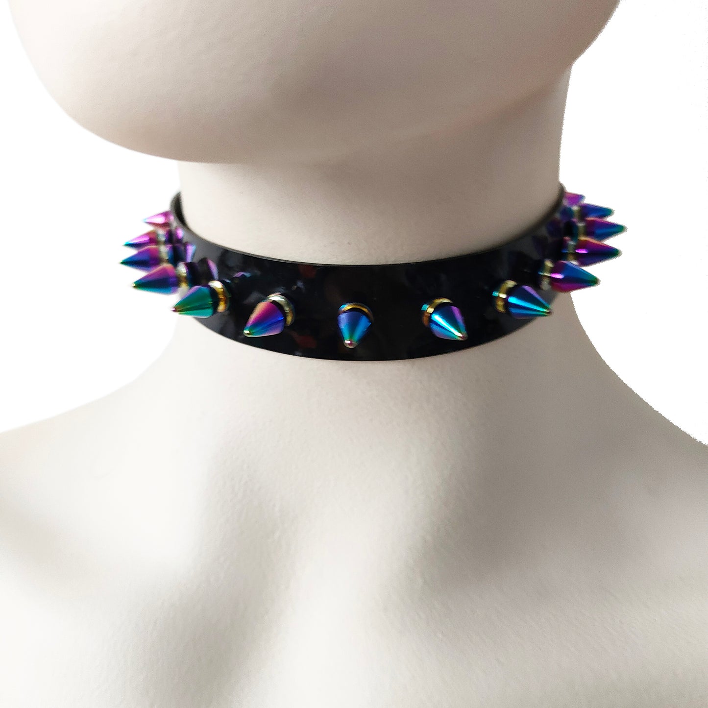 Black Gothic Rivets Astral Rainbow Spiked Punk Choker for Women