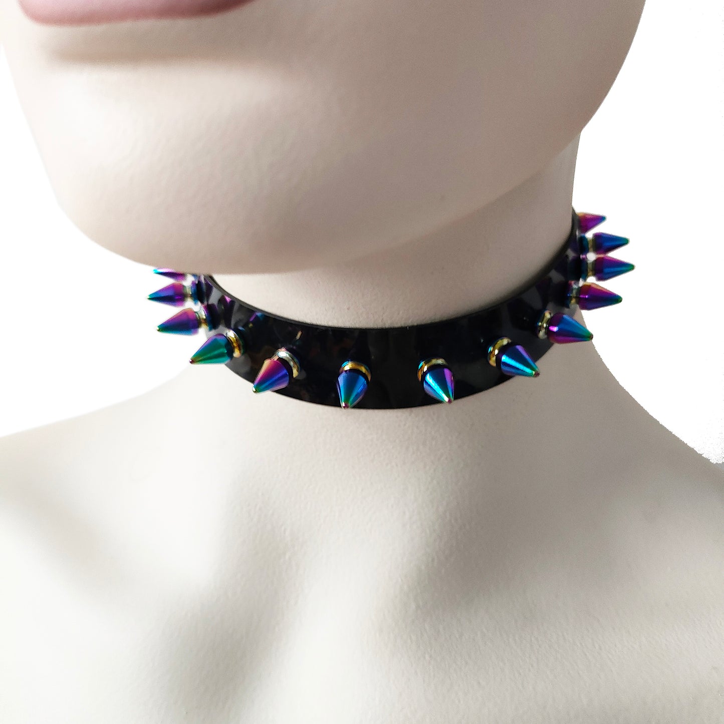 Black Gothic Rivets Astral Rainbow Spiked Punk Choker for Women