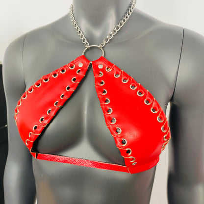 Gothic Red Vinyl Vampira Cross Top Bra