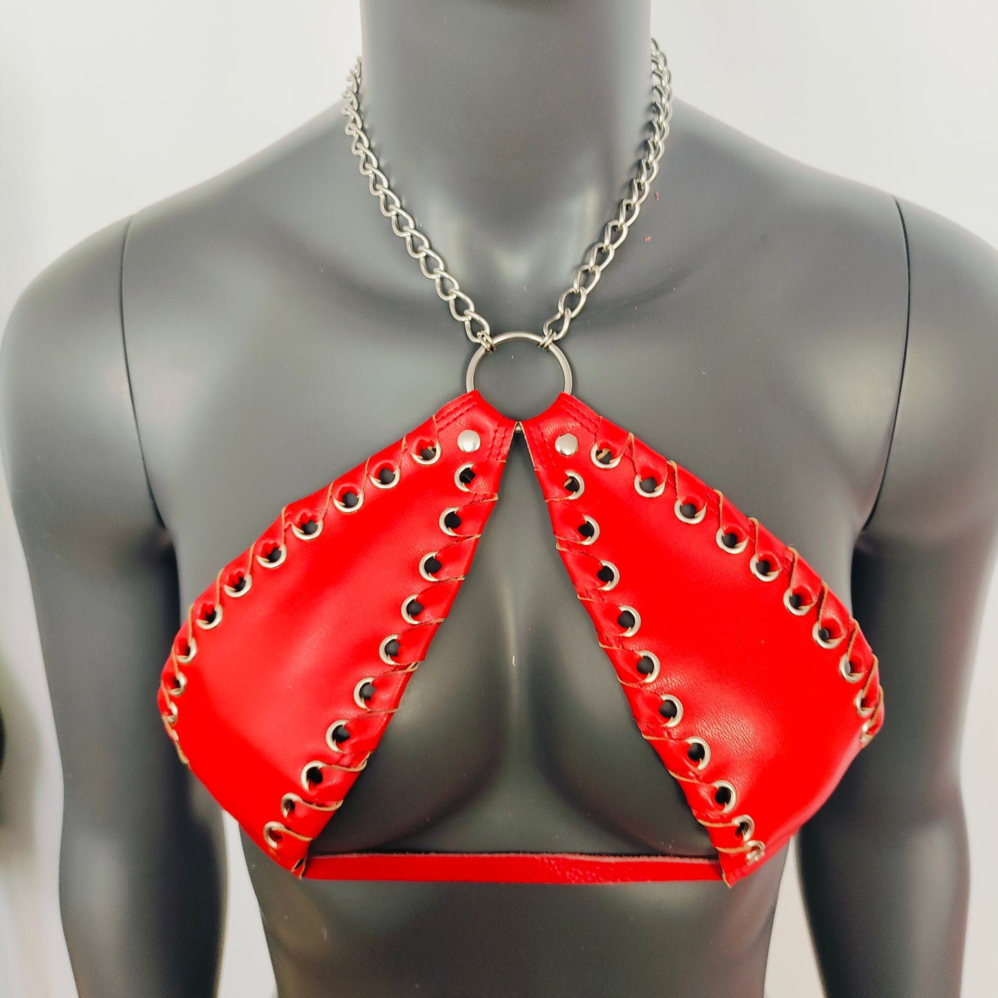 Gothic Red Vinyl Vampira Cross Top Bra