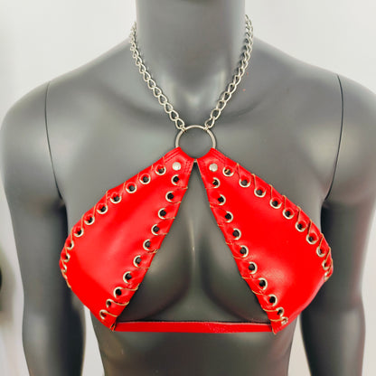 Gothic Red Vinyl Vampira Cross Top Bra