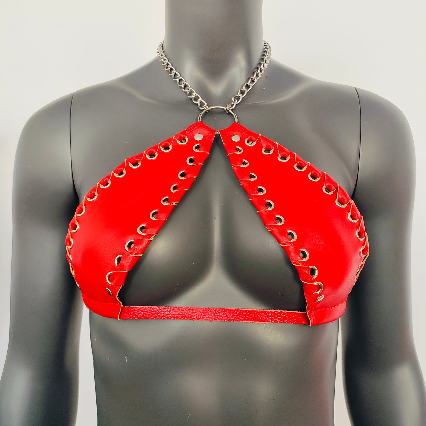 Gothic Red Vinyl Vampira Cross Top Bra