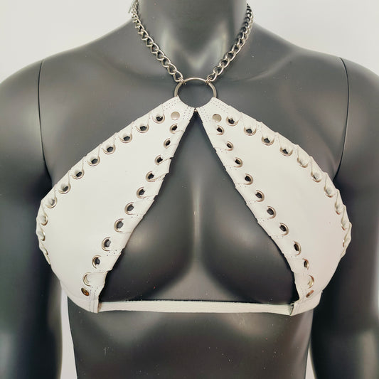 Gothic White Vinyl Vampira Cross Top Bra