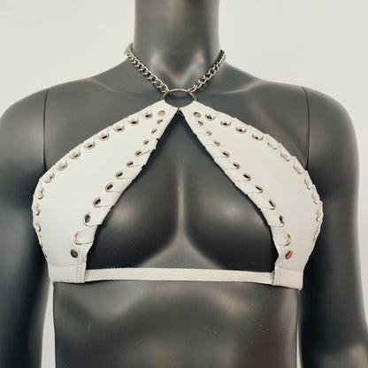 Gothic White Vinyl Vampira Cross Top Bra