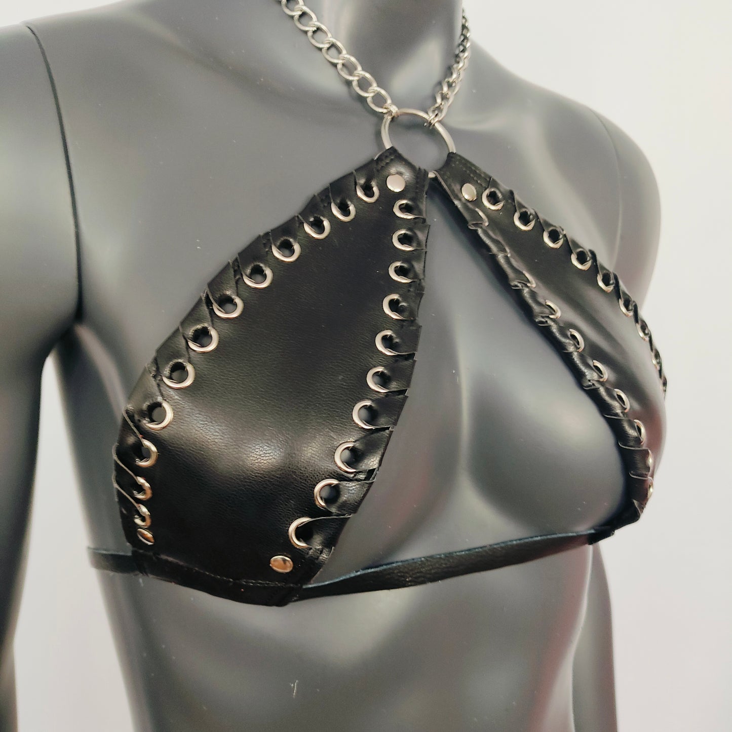 Gothic Black Vinyl Vampira Cross Top Bra