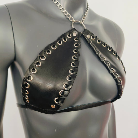 Gothic Black Vinyl Vampira Cross Top Bra