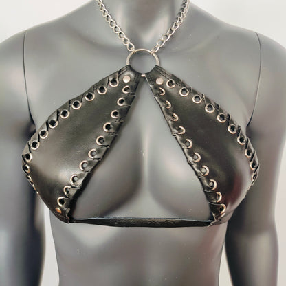 Gothic Black Vinyl Vampira Cross Top Bra