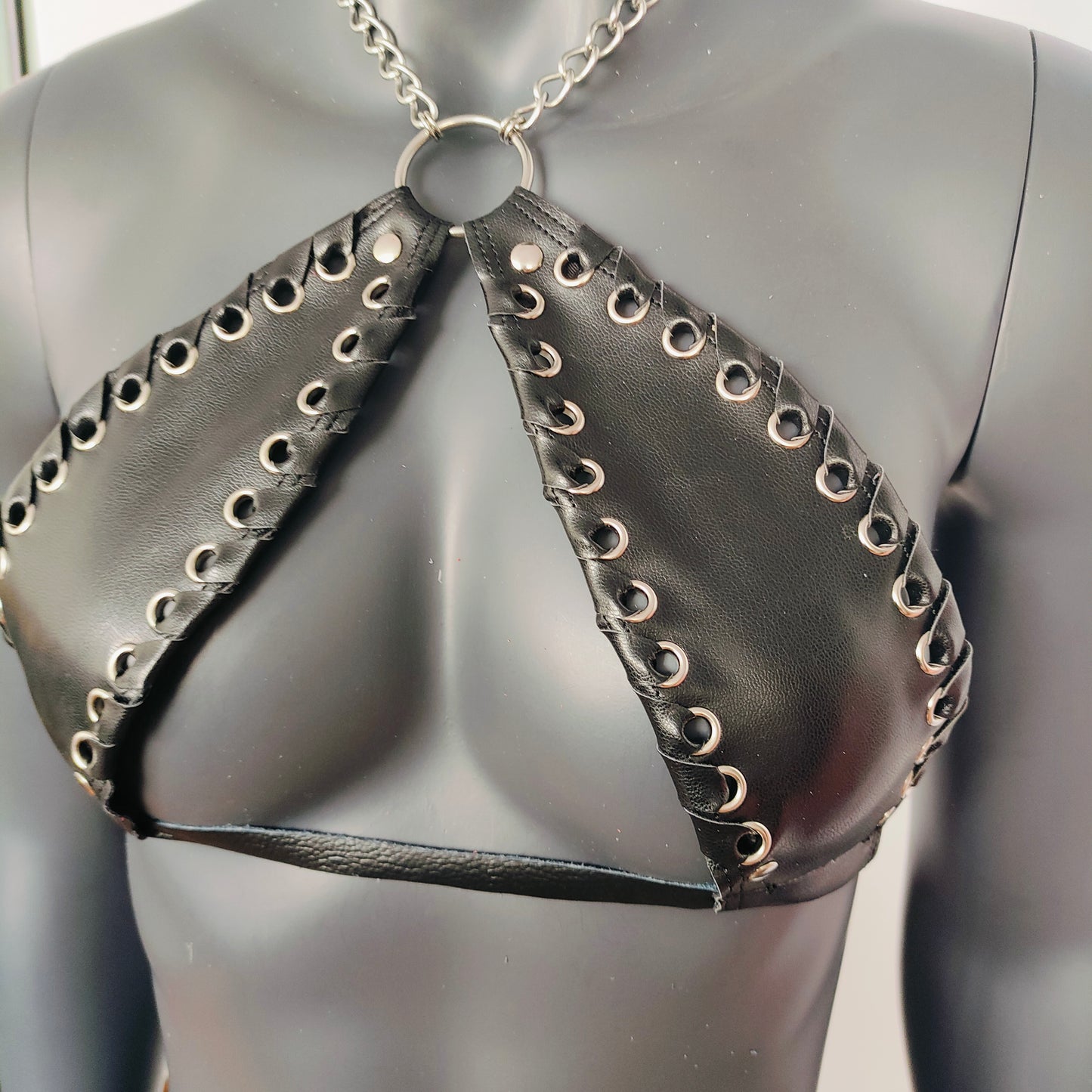 Gothic Black Vinyl Vampira Cross Top Bra