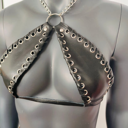 Gothic Black Vinyl Vampira Cross Top Bra