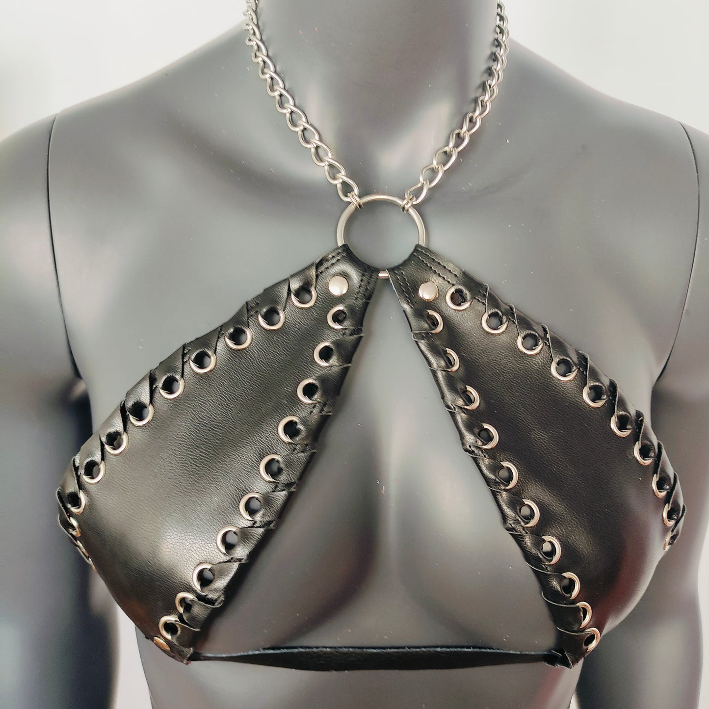 Gothic Black Vinyl Vampira Cross Top Bra