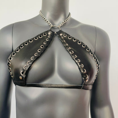 Gothic Black Vinyl Vampira Cross Top Bra