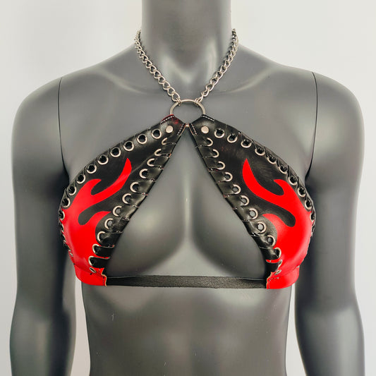 Gothic Vinyl Vampira Flame Cross Top Punk Bra
